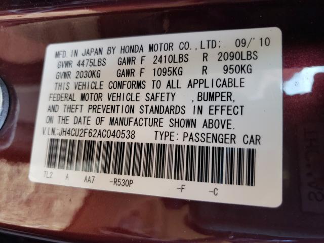 2010 ACURA TSX JH4CU2F62AC040538