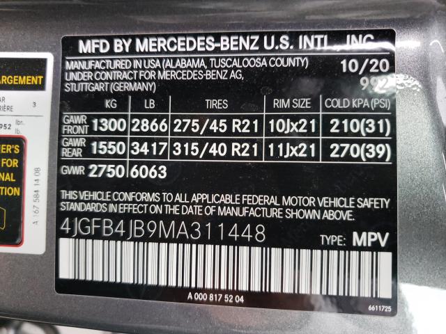 4JGFB4JB9MA311448 2021 MERCEDES-BENZ GLE-CLASS - Image 10