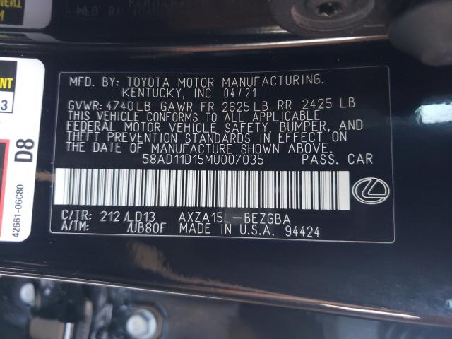 2021 LEXUS ES 250 BAS 58AD11D15MU007035