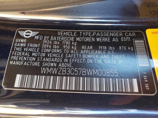2011 MINI COOPER COU WMWZB3C57BWM00855