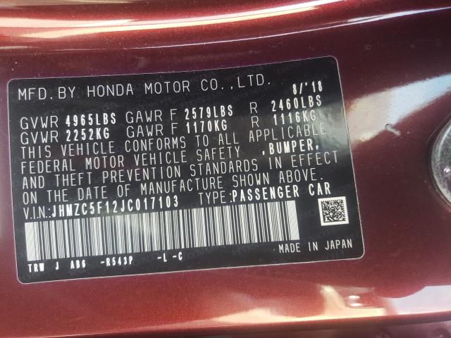 2018 HONDA CLARITY JHMZC5F12JC017103