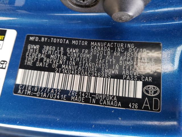 2010 TOYOTA COROLLA MA 2T1KU4EE0AC346985