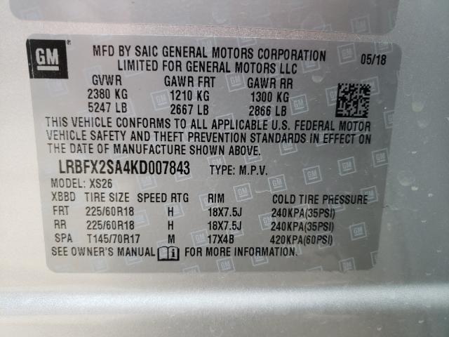 2019 BUICK ENVISION LRBFX2SA4KD007843