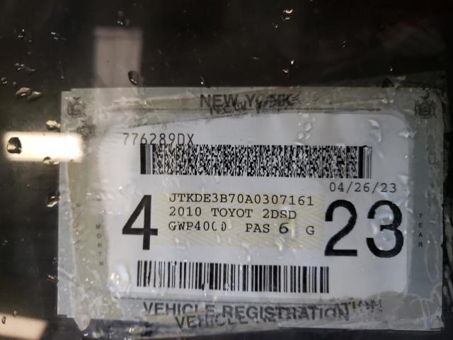 2010 TOYOTA TC JTKDE3B70A0307161