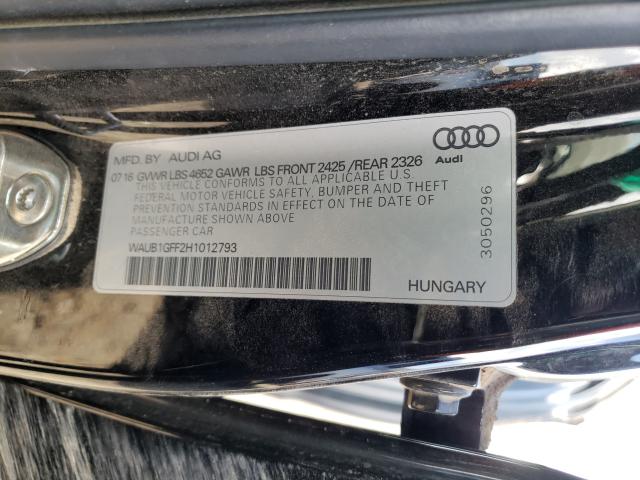 2017 AUDI S3 PREMIUM WAUB1GFF2H1012793