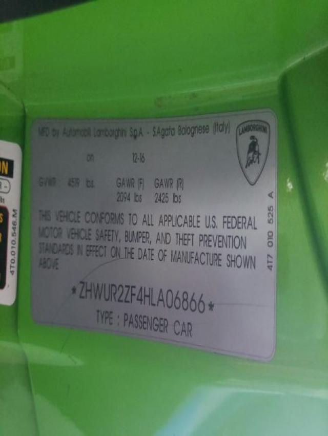 2017 LAMBORGHINI HURACAN ZHWUR2ZF4HLA06866