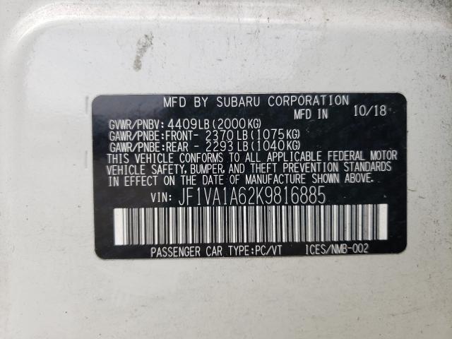 2019 SUBARU WRX JF1VA1A62K9816885