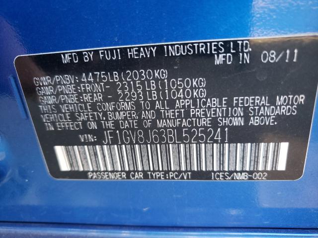 2011 SUBARU IMPREZA WR JF1GV8J63BL525241