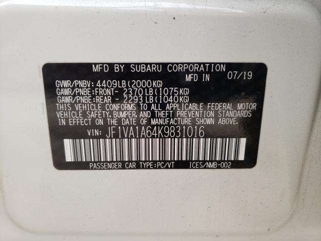 2019 SUBARU WRX JF1VA1A64K9831016