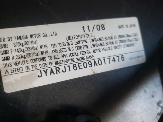 2009 YAMAHA YZFR6 JYARJ16E09A017476