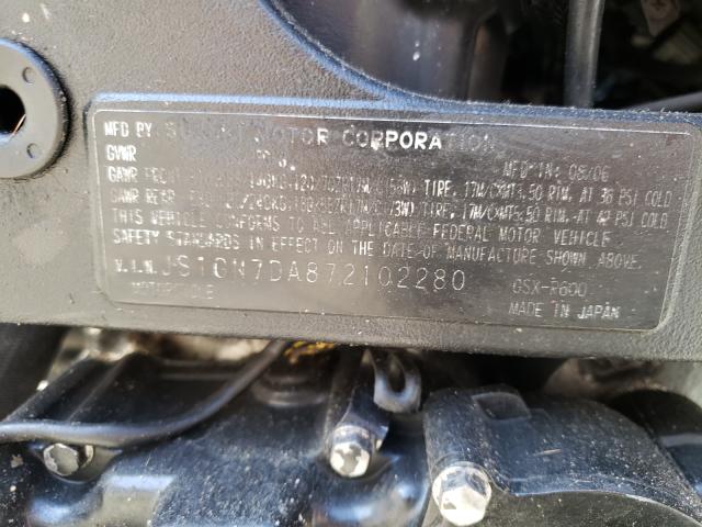 2007 SUZUKI GSX-R600 JS1GN7DA872102280