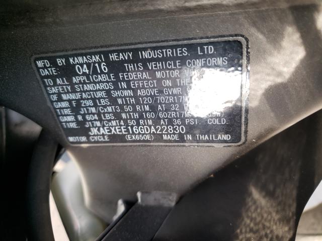 2016 KAWASAKI EX650 JKAEXEE16GDA22830