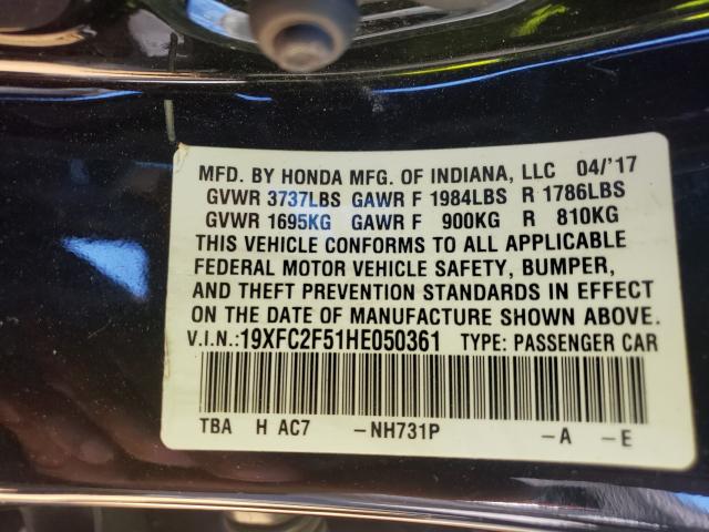 19XFC2F51HE050361 HONDA CIVIC 2017