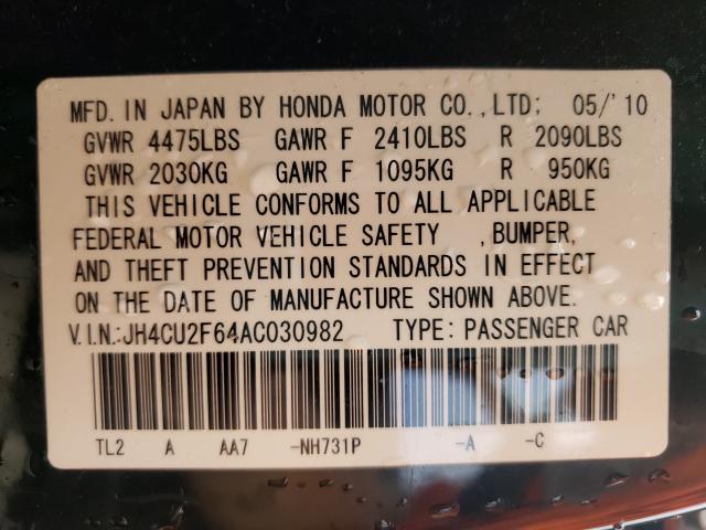 2010 ACURA TSX JH4CU2F64AC030982
