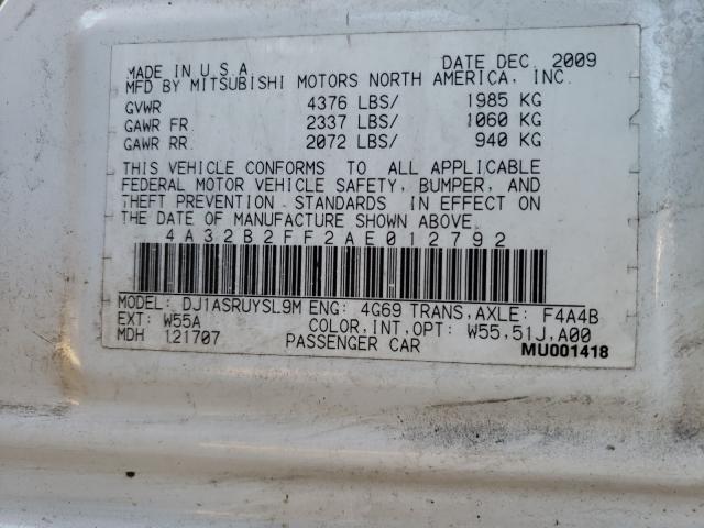 2010 MITSUBISHI GALANT FE 4A32B2FF2AE012792