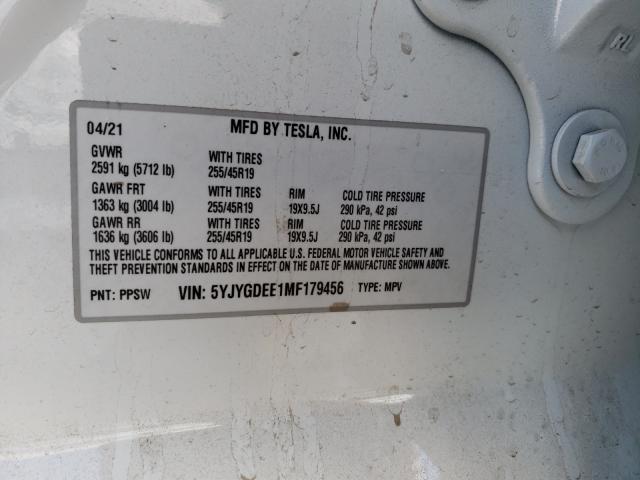 2021 TESLA MODEL Y 5YJYGDEE1MF179456