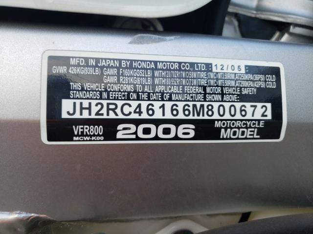 2006 HONDA VFR800 JH2RC46166M800672