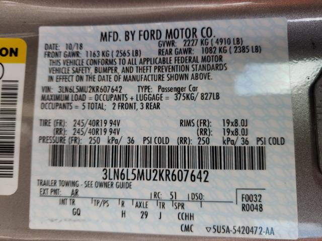 2019 LINCOLN MKZ RESERV 3LN6L5MU2KR607642