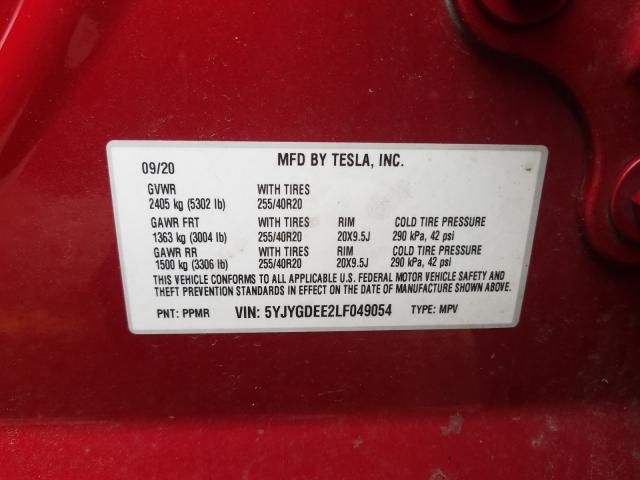 2020 TESLA MODEL Y 5YJYGDEE2LF049054