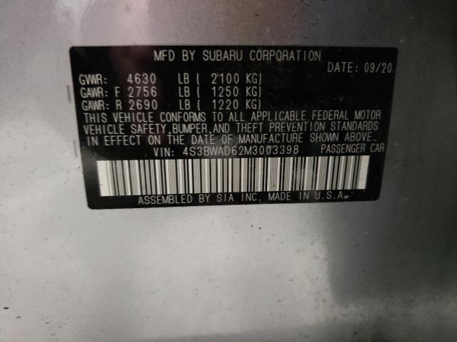 2021 SUBARU LEGACY 4S3BWAD62M3003398