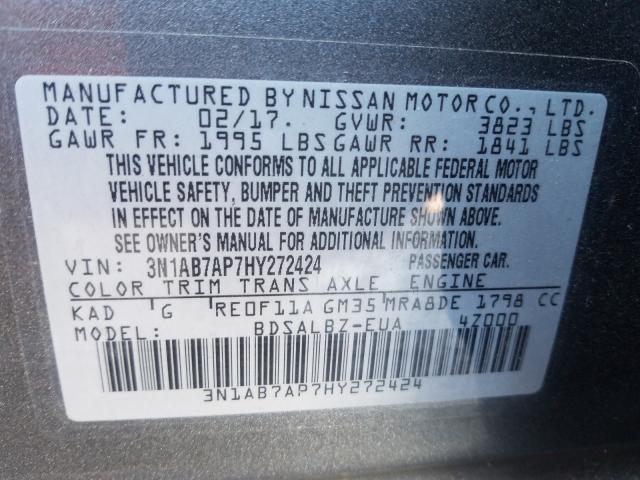 3N1AB7AP7HY272424 Nissan Sentra S 2017. Фото: 9