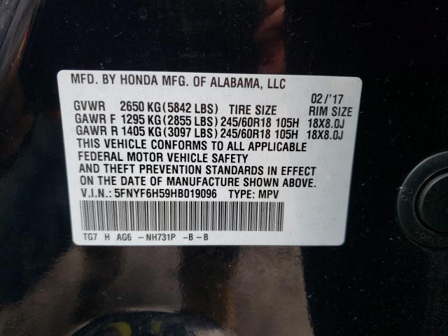 5FNYF6H59HB019096 Honda Pilot Exl 2017. Фото: 9