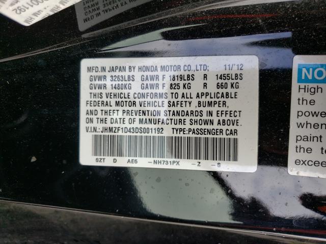 2013 HONDA CR-Z JHMZF1D43DS001192