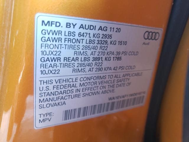 2021 AUDI Q8 PREMIUM WA1EVAF11MD018710