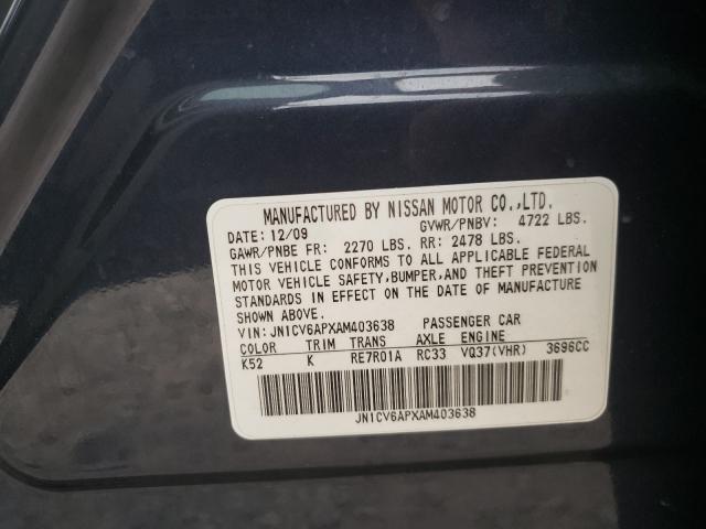 2010 INFINITI G37 BASE JN1CV6APXAM403638
