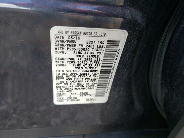 2010 INFINITI FX35 JN8AS1MU6AM802844