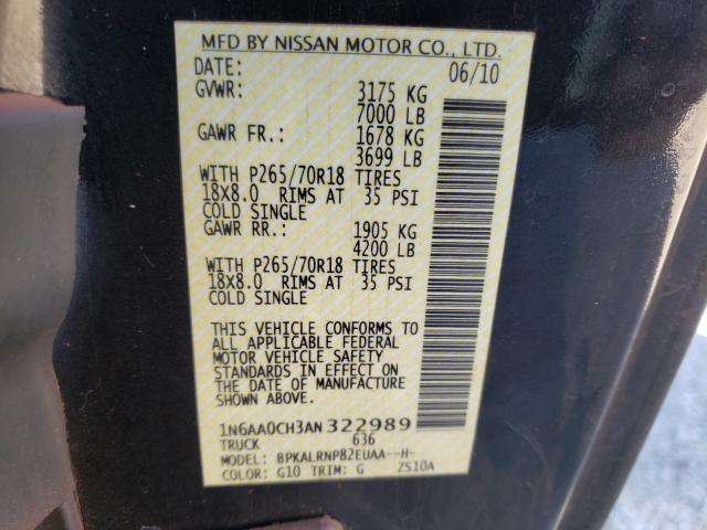 2010 NISSAN TITAN XE 1N6AA0CH3AN322989