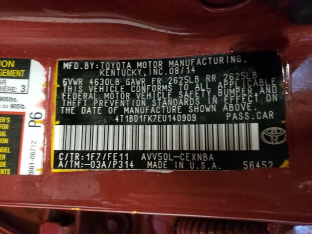 2014 TOYOTA CAMARY 4T1BD1FK7EU140909