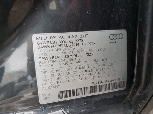 2018 AUDI A4 ALLROAD WA18NAF40JA051539