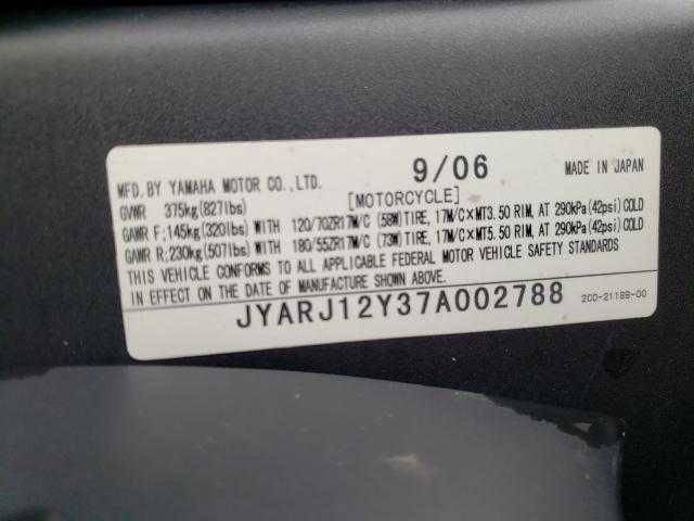 2007 YAMAHA YZFR6 L JYARJ12Y37A002788