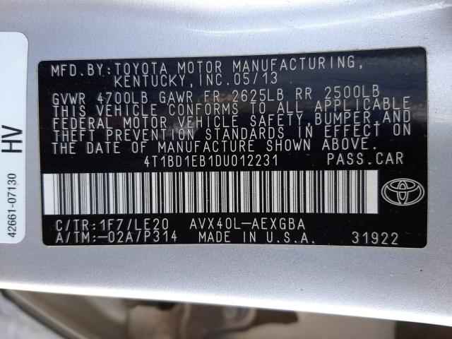 2013 TOYOTA AVALON HYB 4T1BD1EB1DU012231