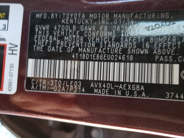 2014 TOYOTA AVALON HYB 4T1BD1EB6EU024618