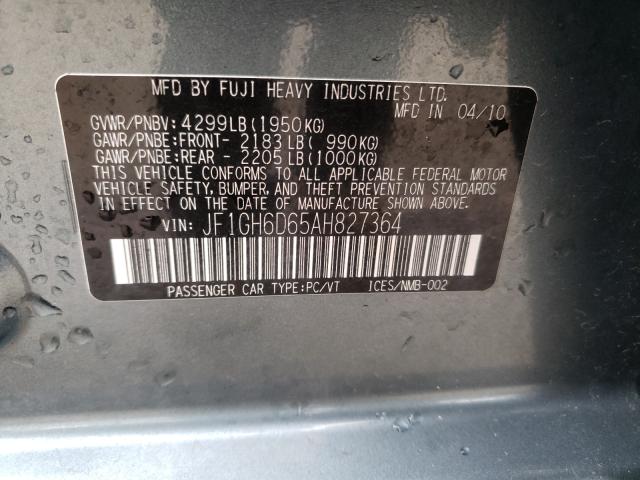 2010 SUBARU IMPREZA OU JF1GH6D65AH827364