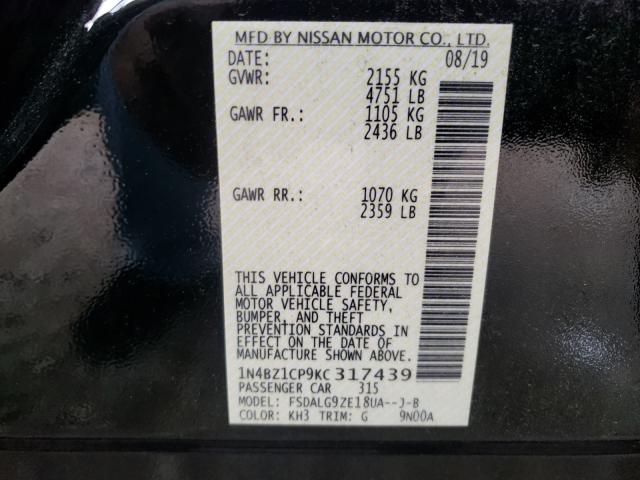 2019 NISSAN LEAF S PLU 1N4BZ1CP9KC317439