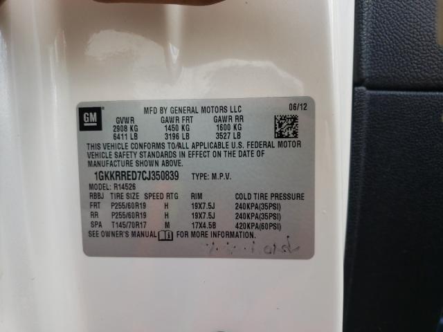 1GKKRRED7CJ350839 Gmc Acadia Slt 2012. Фото: 9