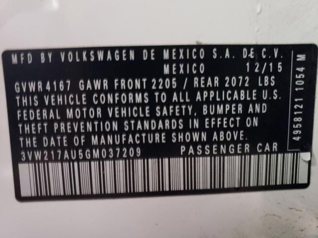 2016 VOLKSWAGEN GOLF S/SE 3VW217AU5GM037209