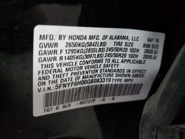 2016 HONDA PILOT ELIT 5FNYF6H00GB083319