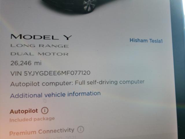 2021 TESLA MODEL Y 5YJYGDEE6MF077120