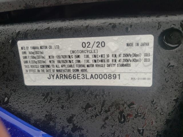 2020 YAMAHA YZFR1 JYARN66E3LA000891
