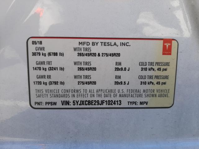 2018 TESLA MODEL X 5YJXCBE29JF102413