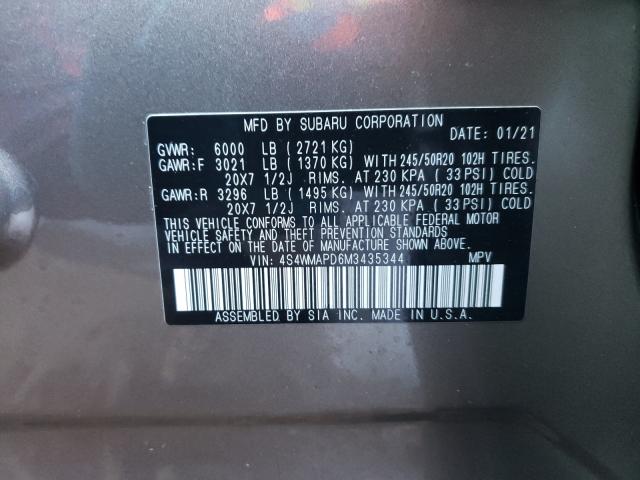 2021 SUBARU ASCENT LIM 4S4WMAPD6M3435344