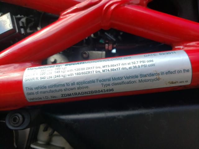 2011 DUCATI MONSTER 69 ZDM1RADN2BB043496