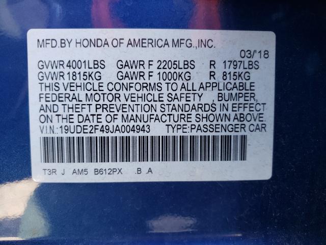 2018 ACURA ILX SPECIA VIN: 19UDE2F49JA004943