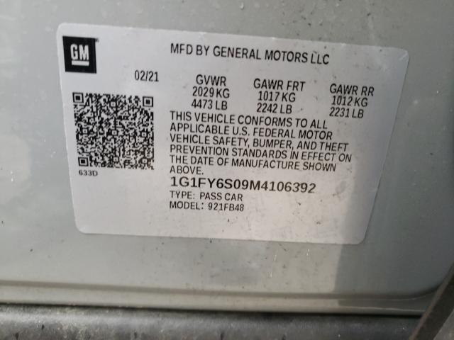 2021 CHEVROLET BOLT EV LT 1G1FY6S09M4106392