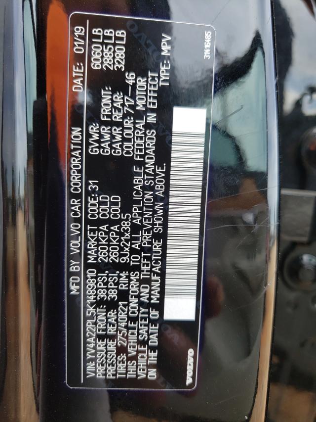 2019 VOLVO XC90 T6 IN YV4A22PL5K1489810