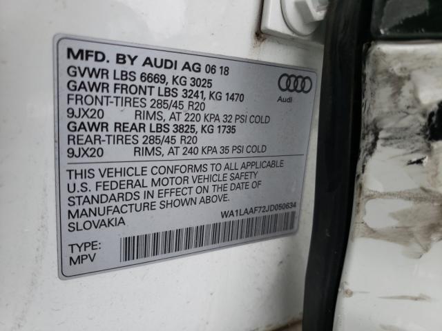 VIN WA1LAAF72JD050634 2018 Audi Q7, Premium Plus no.10